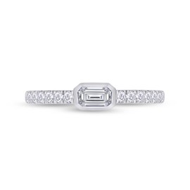 Wishrocks 1/2 Carat Emerald & Round Cut Moissanite Diamond Bezel Set Wedding Band For Women In 14K White Gold Over Sterling Silver Stackable Ring (, VVS1 Clarity, 0.50 Cttw)-7.5