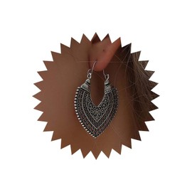 Cybche Boho Filigree Heart Earrings Silver Filigree Heart Dangle Earrings Ethnic Gypsy Hoop Earrings Carved Hollow Flower Earrings Tribal Ethnic Earrings Jewelry for Women