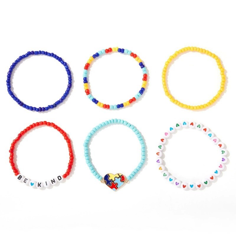 Autism Awareness Bracelets Set Puzzle Piece Charm Proud Love Heart