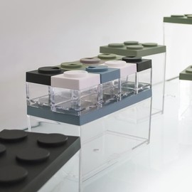 omada Brickstore Line Design Set of 8 Spice Stone Containers with Stackable Lid and High-Quality Transparent Container