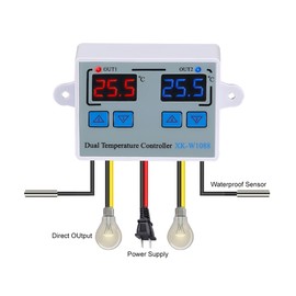 110-220V Digital Dual Temperature Controller LED Celsius Thermostat Regulator Heating Cooling Temperature Control with Waterproof Probes for Cooler Heater Aquarium