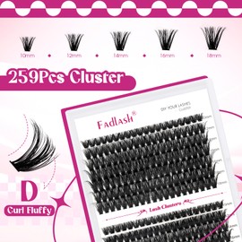 Lash Clusters Fluffy 60D+80D 10-18mm Mixed Tray Thick Eyelash Clusters D Curl Individual Lashes 259pcs Eyelash Extension Clusters Wispy Soft DIY Lash Extensions (60D+80D-0.07-D,10-18mm)