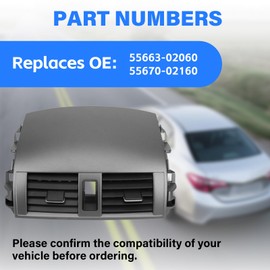 55663-02060 Center Dash A/C Outlet Air Vent Panel Compatible with 2008-2013 Toyota Corolla, Replacement for 55670-02160