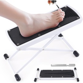 YINGJEE White Aluminum Alloy Pedicure Foot Rest, 6 Heights Adjustable Non-Slip Foldable Pedicure Stool for Easy at Home Pedicures, No More Bending or Stretching