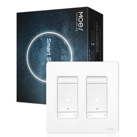 MOES 3 Way Smart Star Ring Dimmer Switch, 2.4GHz WiFi Dimmable Light Switch,Neutral Wire Required, Smart Life APP Remote Control, Works with Alexa & Google Assistant, Timer & Schedule White 2 Gang