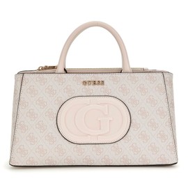 GUESS Eco Mietta Small Society Satchel Dove Logo/Stone, Dove logo / stone