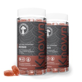 Known Known Delicious Reishi Gummies - 1000mg Reishi Mushroom, Vitamin C - Immune Support - Natural Cranberry Flavour - 60 Vegan Gummies, 2 Month Supply