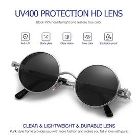 GYsnail Make the world clear Outdoor Steampunk Sunglasses For Men, Round Gothic Shades Women, Premium Punk Circle Frame