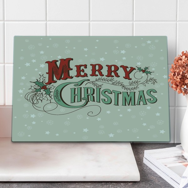 Ambesonne Christmas Cutting Board, Xmas Stars and Snowflakes Backdrop with