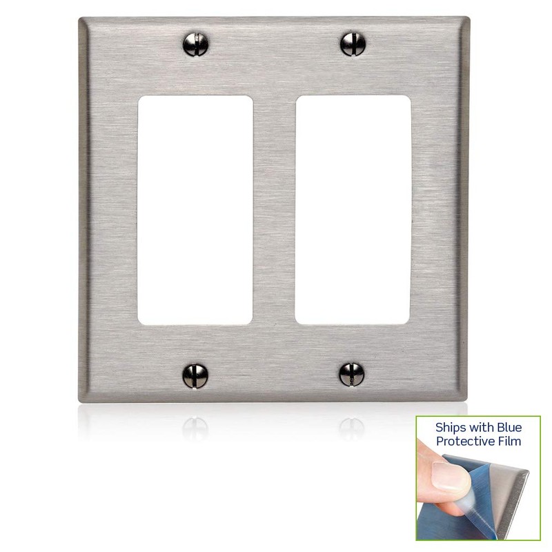 Leviton 2-Gang Decora/GFCI Device Decora Wallplate, Device Mount, 84409-40, Stainless