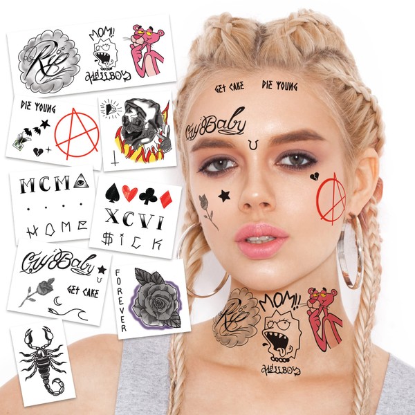 FashionTats Celebrity Lil Peep Temporary Tattoos | Includes Face, Neck & Hands | REALISTIC  | Skin Safe | MADE IN THE USA | Removable
