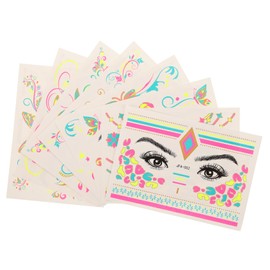 FRCOLOR 8pcs Waterproof Glitter Face Stickers for Women Neon Temporary Tattoo Decals for Parties Festivals and Nightclubs