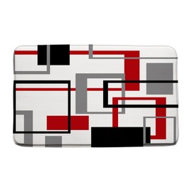 DSMEUE Red Black Geometric Bath Mat White Gray Modern Geometry Square Striped Bathroom Kitchen Rugs,17.8"x29.5"