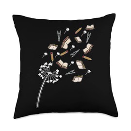 Cute Dandelion Books And School Tools Flower Throw Pillow