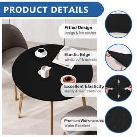 Enjoyidea Fitted Round Table Covers 48 Inch-4 Pack Black Elastic Spandex Table Cloth-Small Stretch Folding Circle Tablecloths Topper Cap for Kitchen Dining Commercial Party Picnic Event Banquet Tables