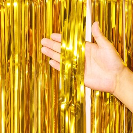 Twinkle Star Twinkle Star 2 Pack Photo Booth Backdrop Metallic Tinsel Foil Fringe Curtains Environmental Background Streamers for Birthday Wedding Party Christmas Decorations (Gold Backdrop Curtain)
