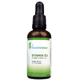 Vitamin D3 Tropfen (50 ml) [MCT-Öl, Cholecalciferol, 1750 Tropfen, 100% vegetarisch] Tausendkraut