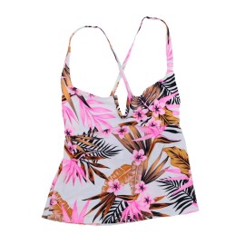 Salt & Cove Womens Tankini Top V Neck Swimsuit Stretch White Palms S New