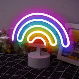 AurGun Rainbow Neon Sign With Holder Base, Rainbow Led Neon Light for Kids' Room, Tablelet Night Light Decor for Home, Bedroom, Living Room, Office, Party, Birthday Christmas Gift