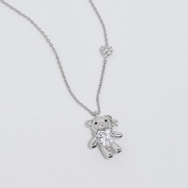 Meissa Teddybär-Anhänger-Halskette für Damen und Mädchen, Süßer Anhänger 925 Sterling Silber Halskette Geschenk für Weihnachten Neujahr Geburtstag, Silber