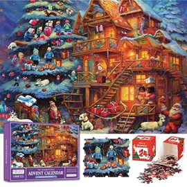 POPOYU Christmas Advent Calendar 2024 Jigsaw Puzzles Kids,27x19inch Xmas Advent Calendar Puzzles 1008 Pieces 24 Days Divided into 24 Boxes,Christmas Puzzles Countdown Calendar for Adults Kids Gifts