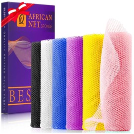 6 Pieces African Bath Sponge African Net Long Net Bath Sponge Exfoliating Shower Body Scrubber Back Scrubber Skin Smoother,Great for Daily Use (Pink, Yellow, Purple, Blue, Black, Off-White)