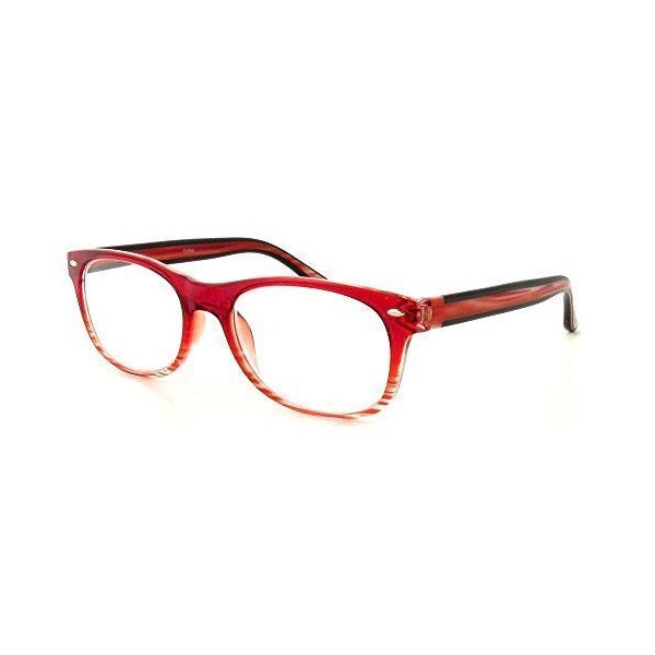 Calabria 764 Classic Retro Striped Acetate Designer Reading Glasses Red