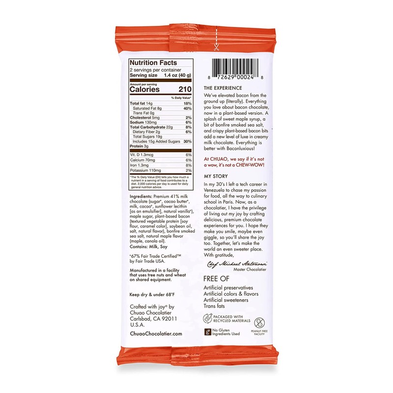 Chuao Chocolatier Baconluxious Chocolate with Plant-Based Bacon Gourmet Milk Bars