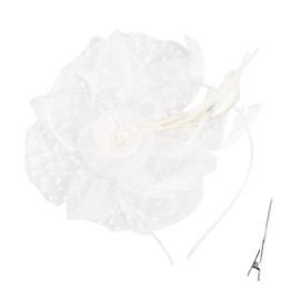 Feather Decorated Hat Headband with Clip Flower Decoration, Tea Party Hair Accessories for Women and Girls, Weddings, Events and Special Occasions, White