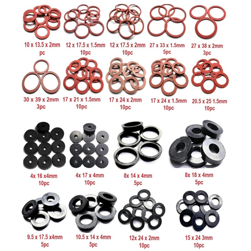 UKDD® 141pc Sealing Washer Set Rubber & Fibre Washer Assorted