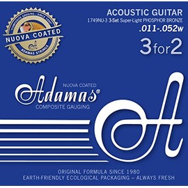 Adamas Nuova Phosphorus .011 Acoustic Guitar Strings Bronze Coated Set of 3 Super-Light