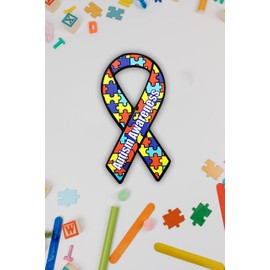 50 Large Paper Autism Ribbons for Decoration or Fundraising - Autism Awareness Puzzle Piece Ribbon Cut Out Decorations (1 Pack/50 Ribbons)