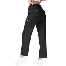 TBMPOY Women's Hiking Pants Convertible Roll-Up Capri Dry Fit Cargo Pockets Casual Travel Fishing Track Pants Black S
