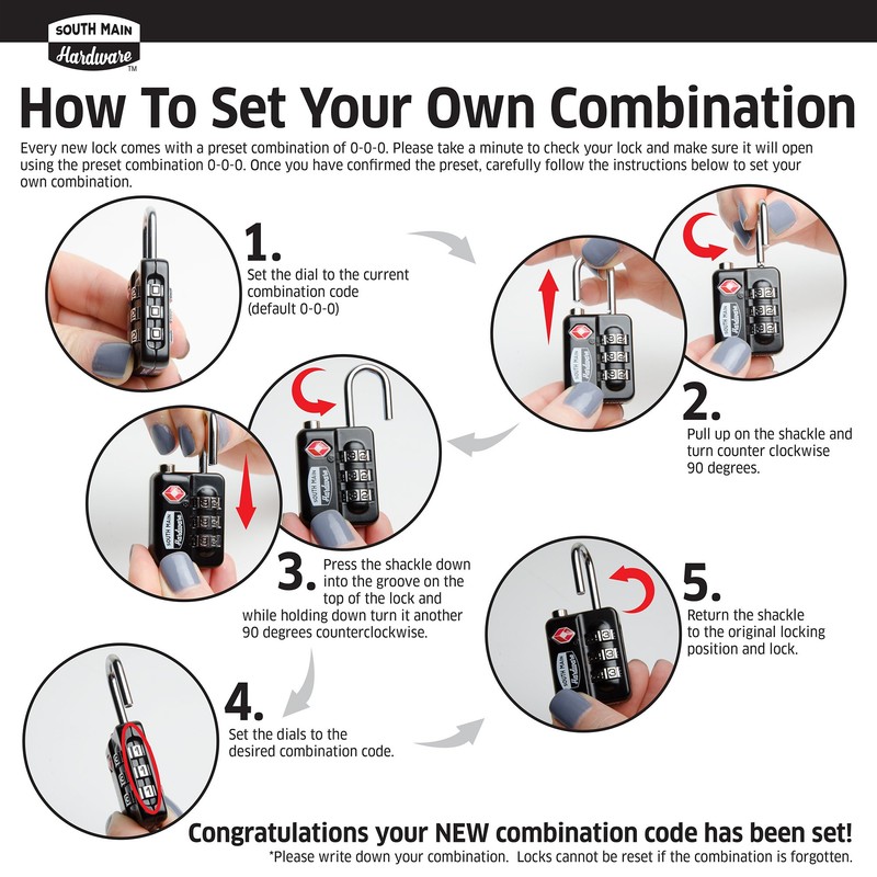 South Main Hardware TSA-Accepted Resettable Luggage Lock, Black