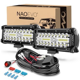 NAOEVO 7 Inch LED Light Bar, 240W 24,000LM OffroadFog/Driving Lights LED Pods with 2 Leads Wiring HarnessKit, Spot Flood Combo Beam, LED Work Lights for TruckBoat UTV ATV, 2-Pack - Color: White
