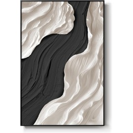 Framed Wall Art for Living Room, Extra Large Abstract Textured Painting Prints, Modern Minimalist Contemporary Wall Art for Dining Room Hallway Black and White Wall Decor, 32x48 Inch
