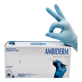 Ambiderm Guante Nitrilo Azul Ambiderm No Estéril Mediano Caja 100 Pzs Talla M