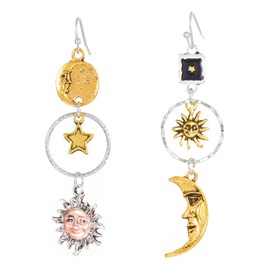 Vintage Sun Moon Star Dangle Earrings for Women Statement Boho Gothic Greek Mythology Asymmetric Drop Earrings (Gold) - Style 01