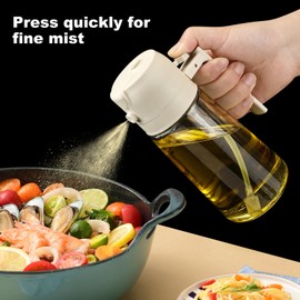 JNIUGD Oil Dispenser Bottle for Kitchen - 2 in 1 Olive Oil Dispenser and Oil Sprayer - 16oz/470ml Olive Oil Bottle - Oil Sprayer for Cooking, Air Fryer, Salad, Frying, BBQ (White)