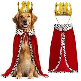 Disfraz grande de Halloween para perro, lindo disfraz de rey de perro y corona dorada, disfraces de Halloween para gatos, perros, capa de gatito