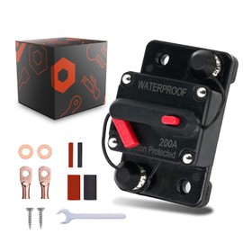 Woolonas 200A Amp Circuit Breaker, Audio Circuit Breaker with Manual Reset, 12V-48V DC Waterproof, Circuit Protector for Car Rv ATV Marine Trolling Motors Boat Truck, with Wire Lugs, Heat Shrink Tube