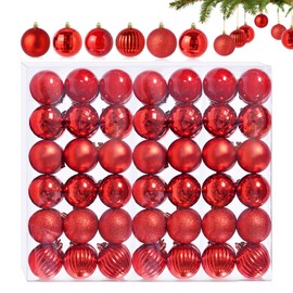 Pack of 42 Small Christmas Baubles Red 6 Different Design Plastic Christmas Tree Baubles 3 cm Mini Christmas Baubles Plastic Christmas Tree Baubles Christmas Tree Decoration Baubles