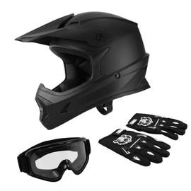 TCT-MOTORPARTS DOT Youth Kids Motocross ATV Full Face Helmets for Offroad Street Dirt Bike Go-Kart BMX MX Matte Black Medium