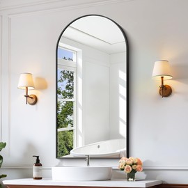 CIRCUMI Arched Wall Mirror, 24"x48" Black Arched Mirror with Tempered Glass, Metal Frame, Large Size for Bathroom, Living Room,Entryway,Over Sink, Arch Mirror for Decor,Shatterproof&Crystal-Clear