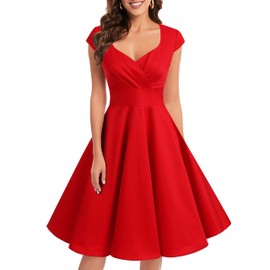 Womens Red Vintage Cocktail Plus Size Wedding Formal Prom Party 50s Retro 1950s Rockabilly Swing Dress Red XL