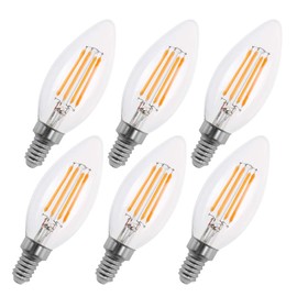 Candelabra Led Bulbs Dimmable, 2W Dimmable E12 Chandelier Light Bulbs, 2700K, B11 C35 Filament Led Candle Light Bulbs (Warm White, 6 Pack)
