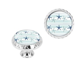 6 Pack Silver Drawer Pulls Knobs, Starfish Cabinet Knobs Crystal Glass Dresser Knobs for Kitchen Bathroom Hardware