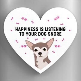 Global Designs Chihuahua Happiness Is Your Dog Snoring Katie Pearson Artworks Heart Shaped Wooden Magnet