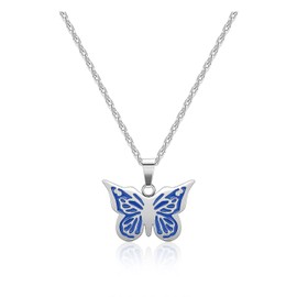 BOPREINA Cremation Urn Necklace for Ashes Butterfly Keepsake Urn Cremation Jewelry Stainless Steel Double Memorial Lockets Urns Pendant Ashes Holder for Women Men Pet Lover, metal, stainless_steel, No