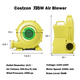 Costzon Air Blower, 1.0HP Blower for Bounce House, 735W Pump Fan Commercial Inflatable Bouncer Blower, Perfect for Inflatable Bounce House, Jumper, Bouncy Castle, Air Blower for Inflatables